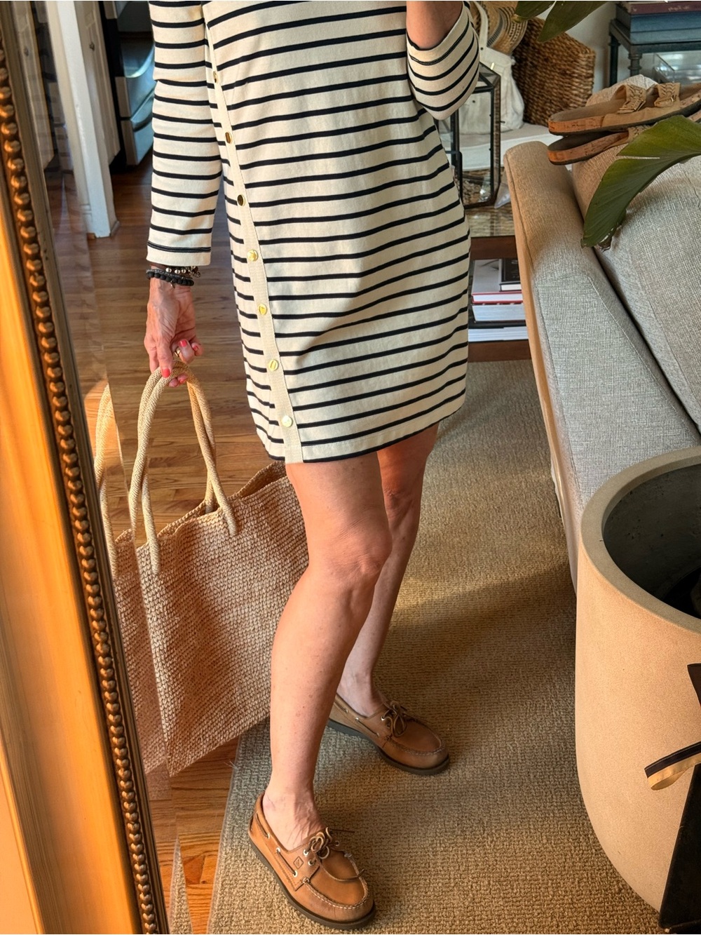 Veronica Beard 'Ruta' mini-dress Striped Button-Shoulder Tunic Marine Navy/Cream - Picture 4 of 12